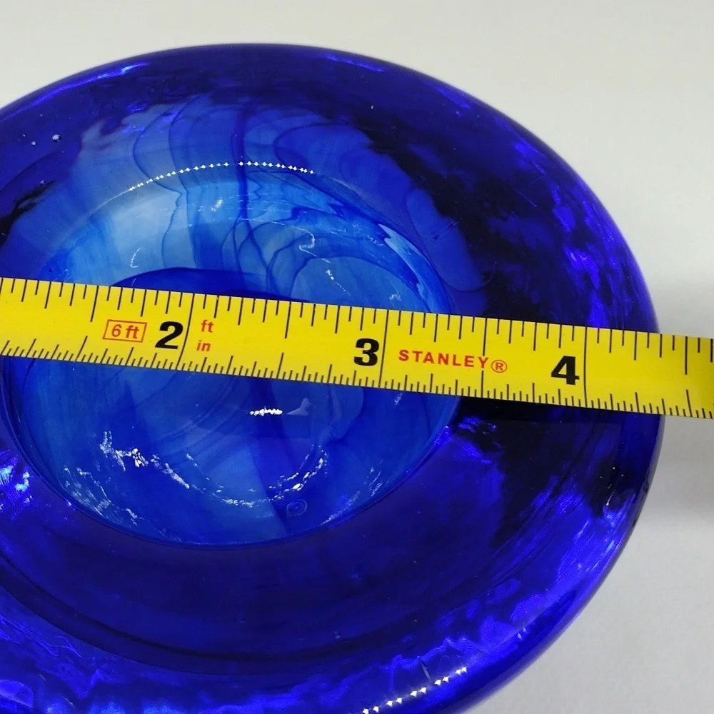 Cobalt‎ Blue Swirled Art Glass Votive Candle Holder